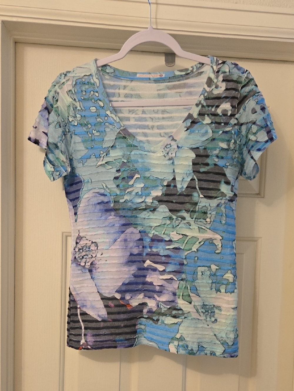 Before + Again Limited Edition Pleated Women's V-Neck Floral Ruffled Top